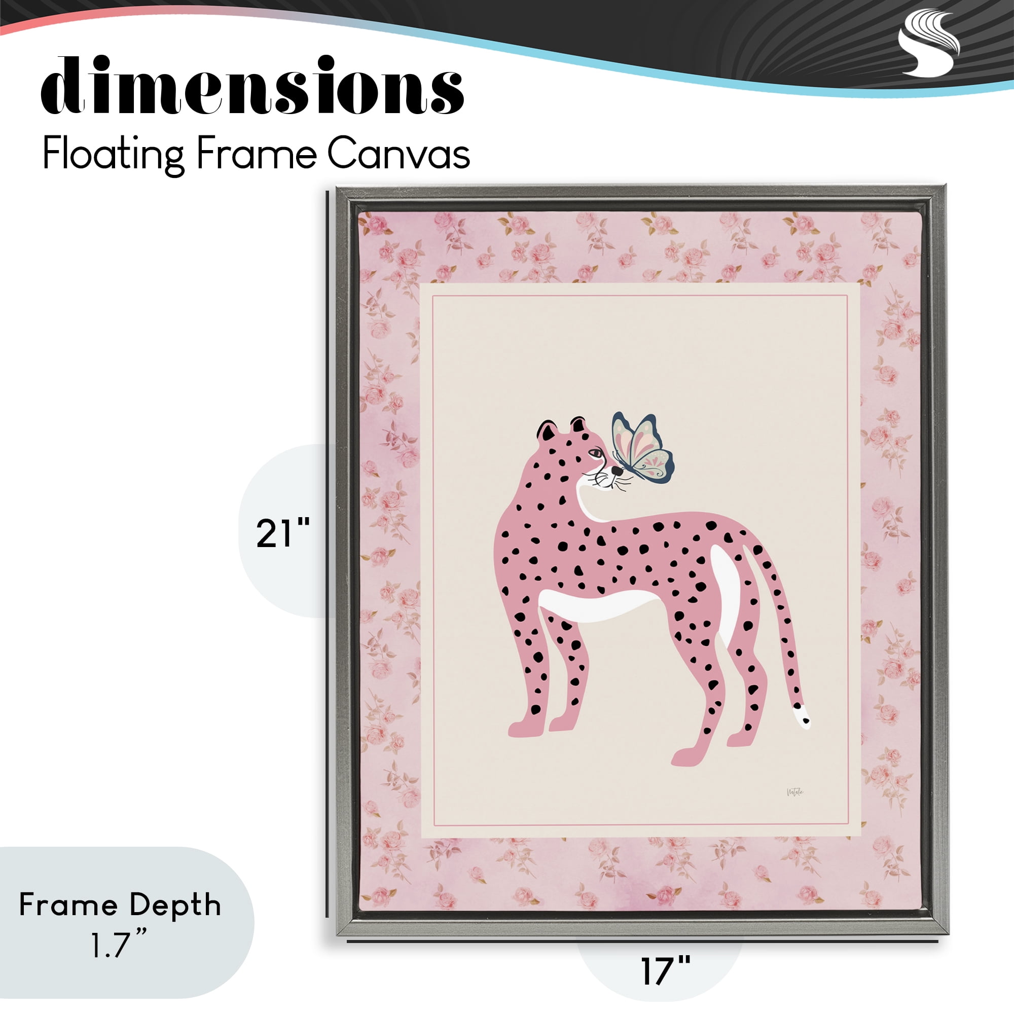 Stupell Industries Cheetah & Butterfly Friendship Gray Framed Floater Canvas Wall Art, design by Natalie Carpentieri