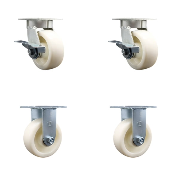 5 Inch Kingpinless Nylon Wheel Swivel Caster Set 2 Swivel 2 Rigid Service Caster