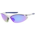 thumbnail image 2 of TR-90 Semi Rimless Sports Wrap Sunglasses Ribbed Arms Mirrored Lens 74mm (Grey / Blue Purple Mirror), 2 of 4