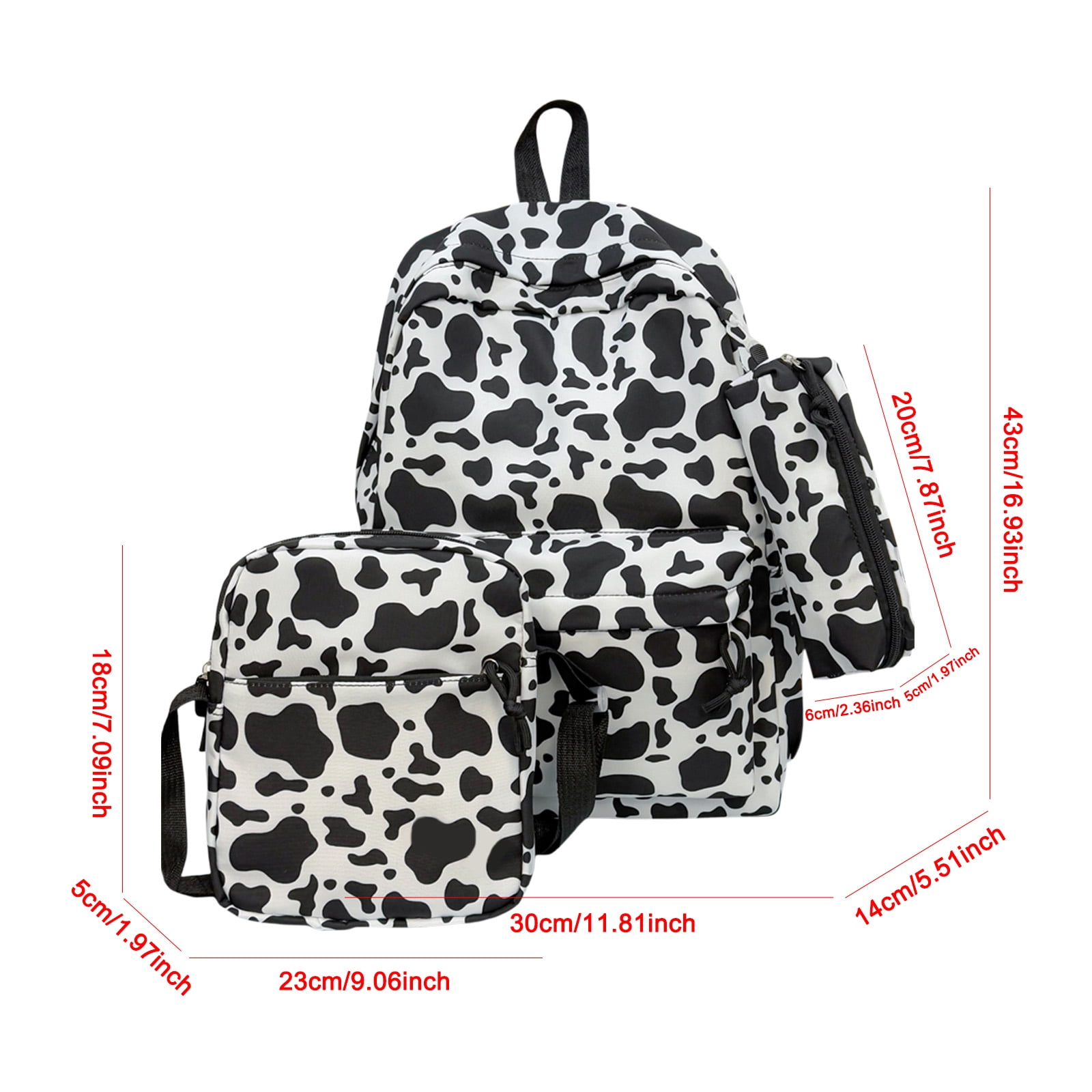 HUISZJ 3-In-1 School Backpack Set, Large Capacity School Backpack with Lunch Box, Versatile School Bag for Student College, Cow Print