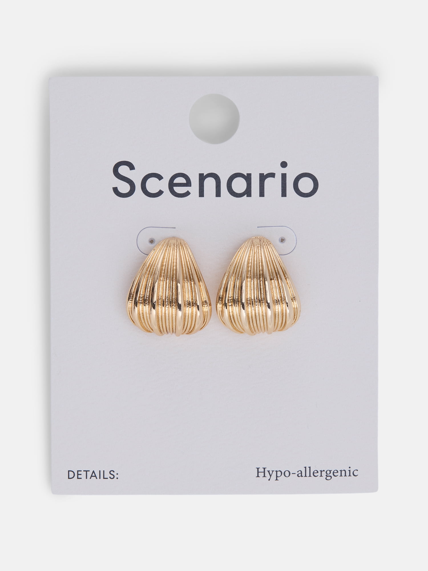 Scenario Women's Gold-Tone Curved Post Earrings with Narrow Rib Texture