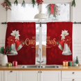 thumbnail image 3 of Merry Christmas Sheer Curtains 45 Inches Long, Xmas Bells Poinsettia Winter Holiday Light Filtering Window Curtains for Living Room/Bedroom, Rod Pocket Voile Sheer Curtain Drapes, 52"Wx45"L, 2 Panels, 3 of 9