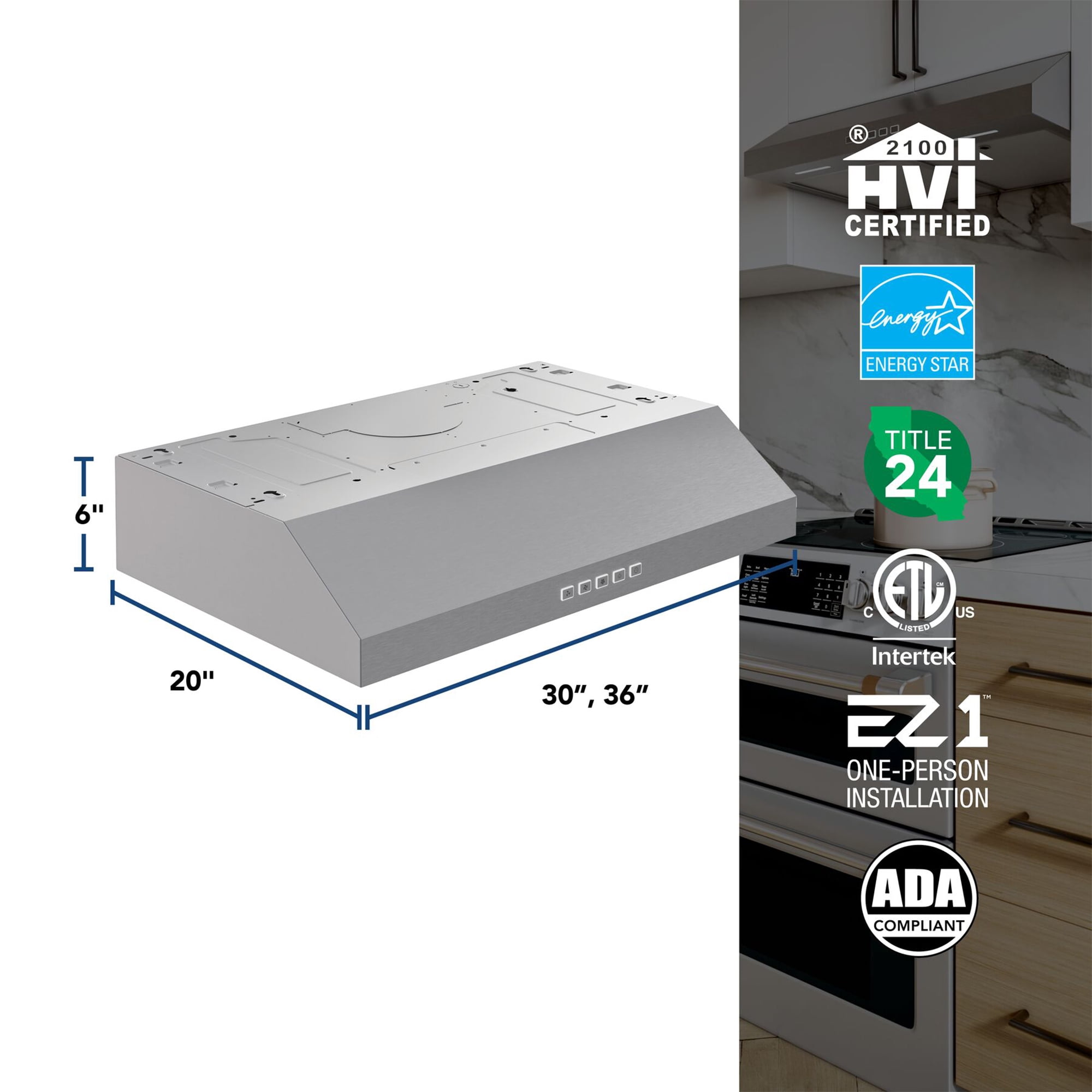 Broan-NuTone 30" Under Cabinet Rangehood, ENERGY STAR, 350 Max Blower CFM, Stainless Steel