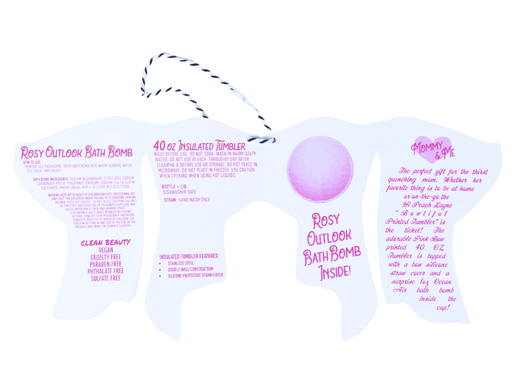 Hi Peach Layne Pink Bow Tumbler 40oz with Straw, Handle, & 30g Bath Bomb Inside, Limited Edition
