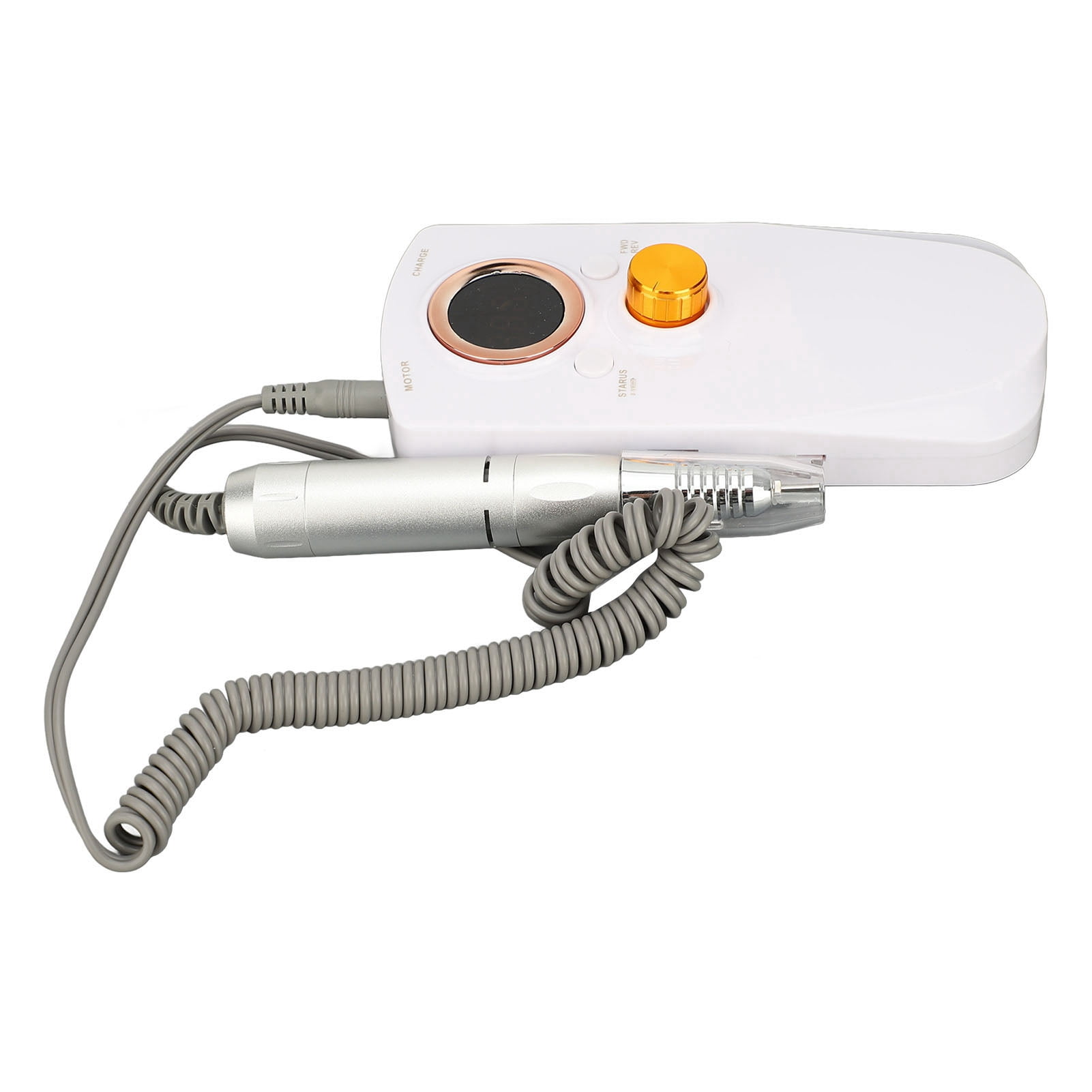 YAHHU 35000RPM Electric Nail File Rechargeable Portable Manicure Pedicure Drill Machine with LCD Display Forward Reverse 6pcs Sanding Bands White for Acrylic Gel Nails