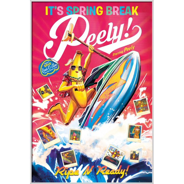 Fortnite Gaming Poster Fortnite It S Spring Break Peely Framed Gaming Poster Peely The Banana Size 24 X 36 Shiny White Aluminum Frame Walmart Com Walmart Com