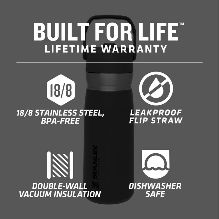 STANLEY IceFlow Stainless Steel Water Bottle with Straw 0.65L /  22OZ Charcoal – Leakproof Insulated Water Bottle - Keeps Cold for 12+ Hours  - BPA-Free Thermos Flask - Dishwasher Safe : Sports & Outdoors