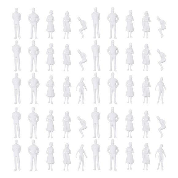BRIGHTFUFU 50 piezas Mini figuras de personas blancas modelos realistas decoración de caja de arena de bricolaje adorno de hombre pequeño para casa de muñecas de paisaje en miniatura (1: 150 12 mm)