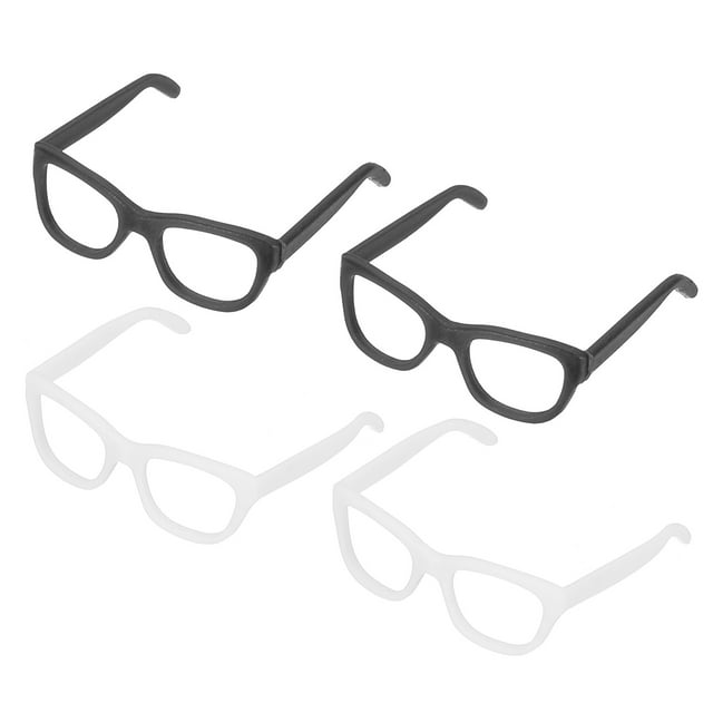 Uxcell 4 Pcs Gafas de muñeca mini, Gafas de plástico de 1.1" para muñecas, Negro/Blanco