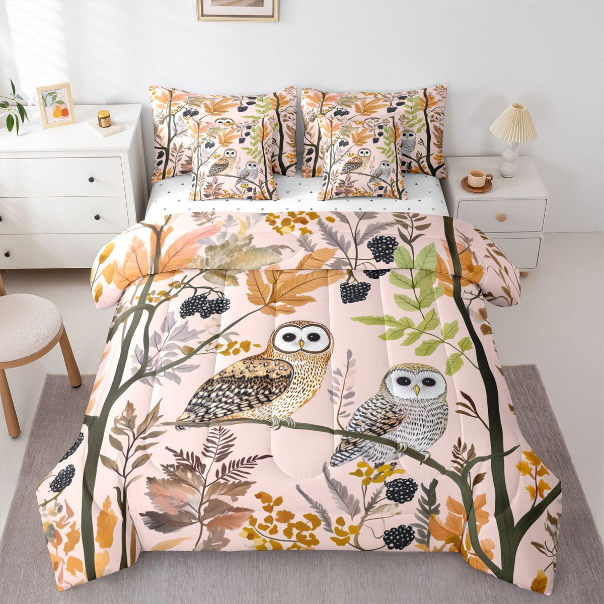 Castle Fairy Cartoon Owl Bedding Comforter Set Vintage Aesthetic King Bedding Sets