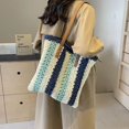 thumbnail image 4 of Bolso de hombro tejido de color contrastante para mujer, novedad de 2024, bolso de mano de gran capacidad para viajes de ocio y vacaciones, 4 of 4