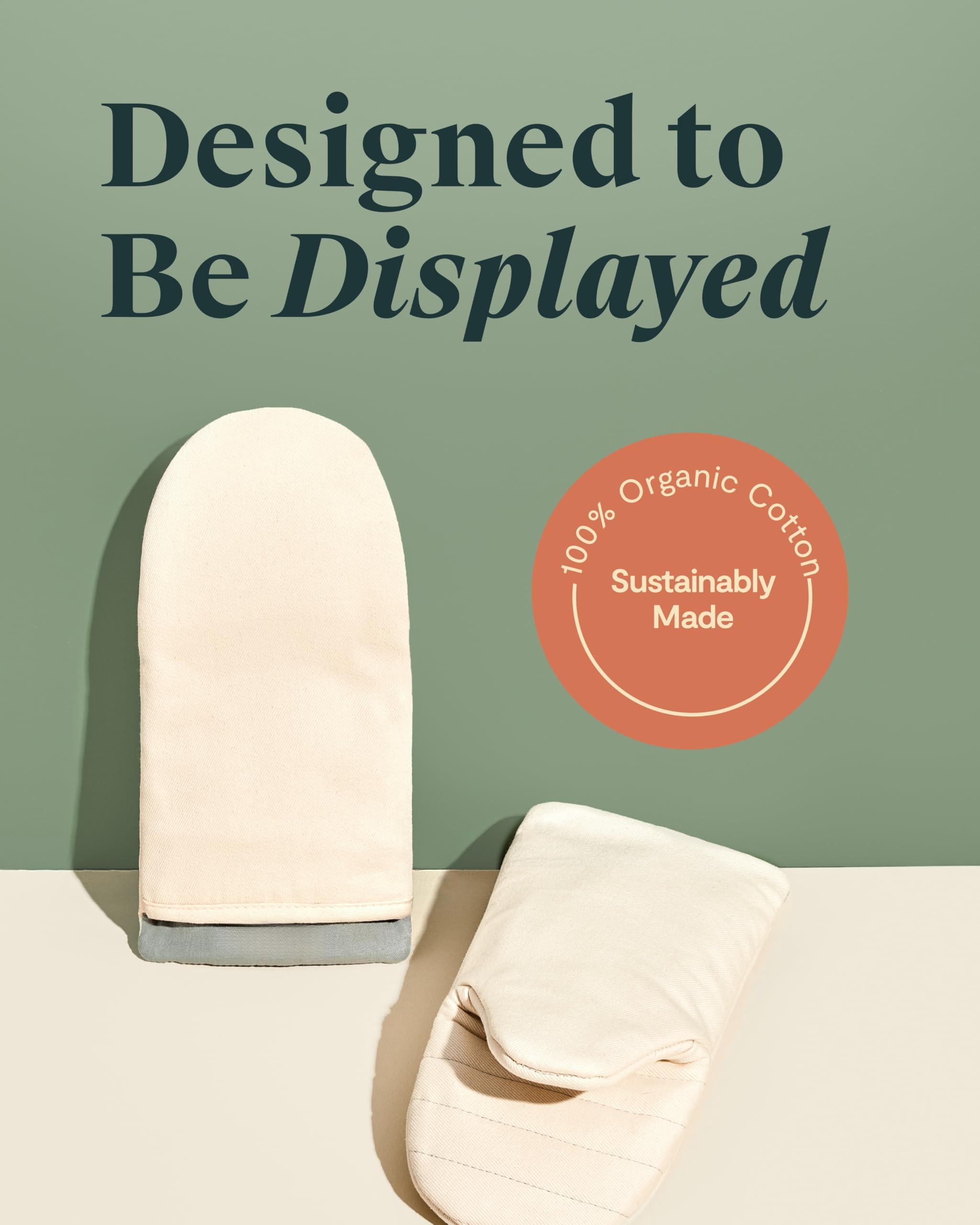 Oven Mitts Cotton Cream, Set of 2 for Hot Kitchenware Handling