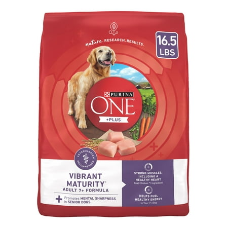 Purina One +Dry Dog Food for Senior Dogs Vibrant Maturity Adult 7 Plus, Real Chicken, 16.5 lb Bag