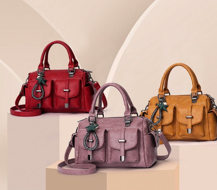 Satchel Handbags for Women Crossbody Tote Bags Medium Purse Top Handle Vegan Leather Shoulder Bag with Pendant