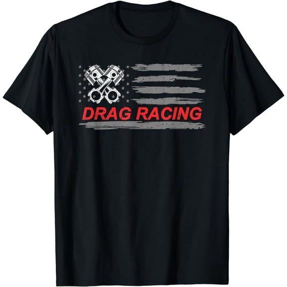 Patriotic Drag Racing Piston American Flag Men Short Sleeve Graphic T-Shirt
