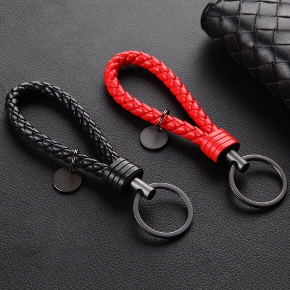 1PCS YELLOW Car Keychain Key Chain Ring Leather Rope Strap Weave Keyring Cute 