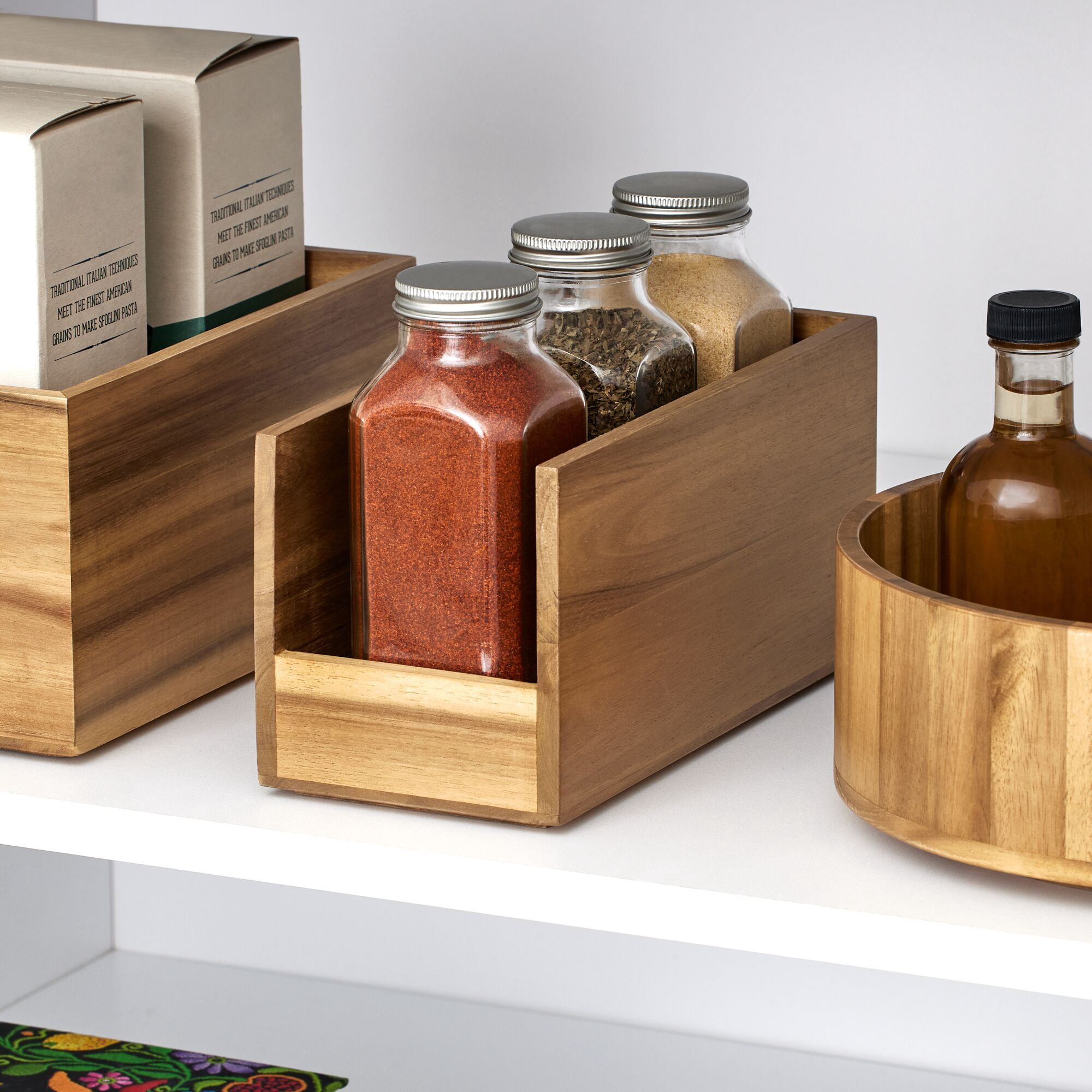 iDesign Open-Front Acacia Wood Pantry and Cabinet Organizer, Natural