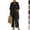 09# Black, variant on 3 Piece Travel Outfits For Women Long Cardigan Airport Summer Tops Matching Wide Leg Pants Set Casual Lounge Sets,Black,XL