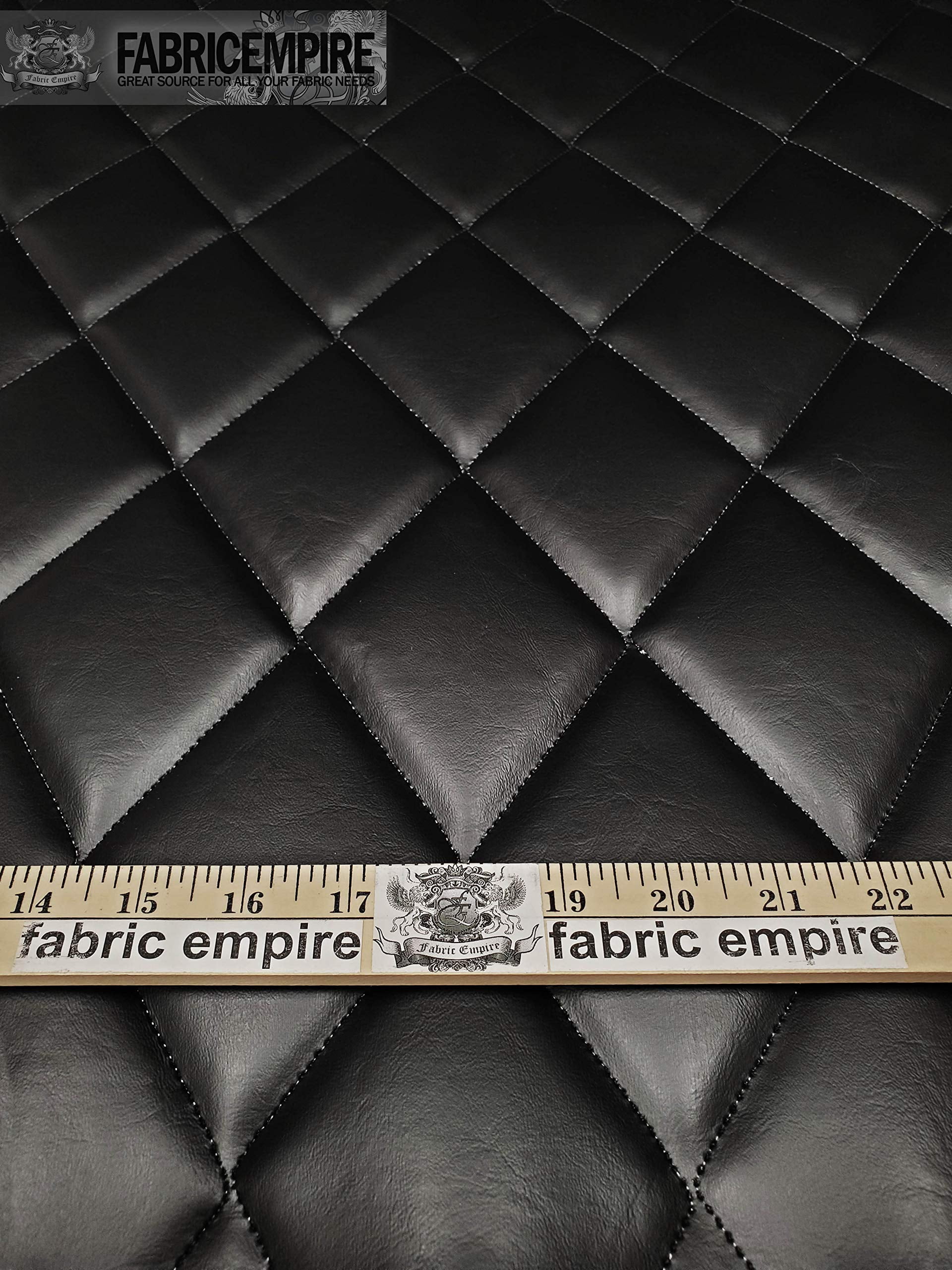 Quilted Vinyl Padded Upholstery Fabric w 3/8" Foam Backing Smooth 4"x6" Diamond /58" Wide/Continuous Yard/ Faux Leather Upholstery, Marine Vinyl Fabric, Automotive Upholstery Material (Black)