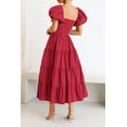 thumbnail image 4 of Vestido PRETTYGARDEN Midi con Mangas Abullonadas y Escote Cuadrado Rojo M, 4 of 8
