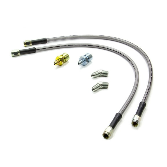 Brake Hose Kit Flexline DOT Approved 18 in 3 AN Hose 3 AN Straight Inlet 3 AN Straight Outlet Fittings Braided Stainless Front Ford Mustang 1994-2004 Kit