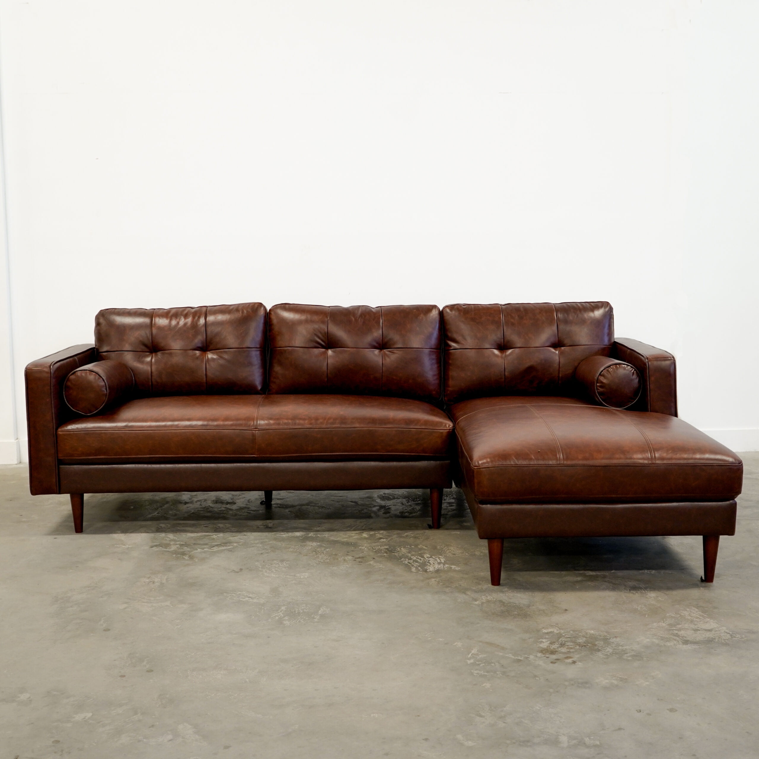 Dark Brown Leather Sectional Right Facing