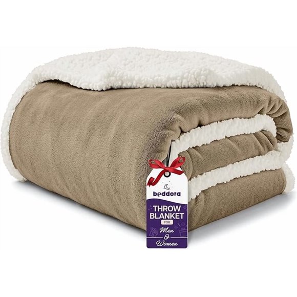 Beddora Luxury Flannel Sherpa Throw Blanket – 50” x 60” – Ultra-Soft & Warm – 450 GSM Plush Reversible Fleece – Cozy Winter Couch or Bed Blanket – Light Grey