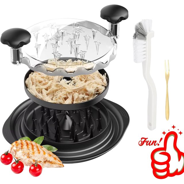Trituradora de pollo mejorada 2024, herramienta trituradora de carne visible Twist con placa separada, máquina trituradora de pechuga de pollo grande de 3 capas, mango ergonómico, tenedor y cepillo