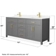 thumbnail image 5 of Wyndham Collection Beckett 72" Wood Double Bathroom Vanity in Dark Gray/Gold, 5 of 6