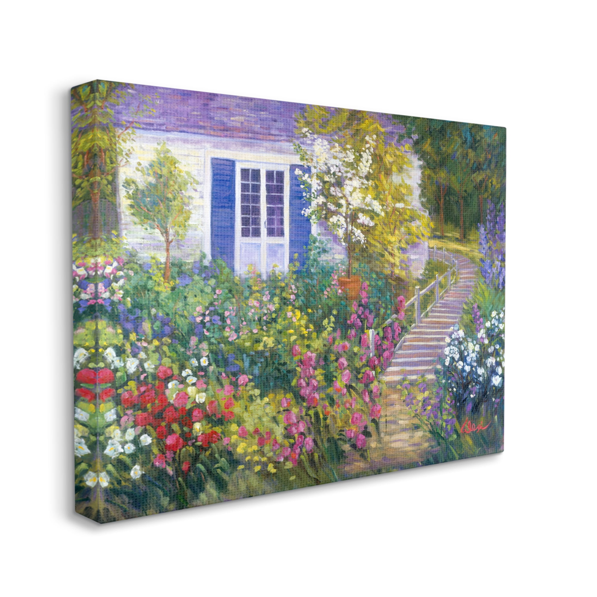 Stupell Industries Garden Cottage House Landscape Painting Gallery Wrapped Canvas Art Print Wall Art, 48 x 36