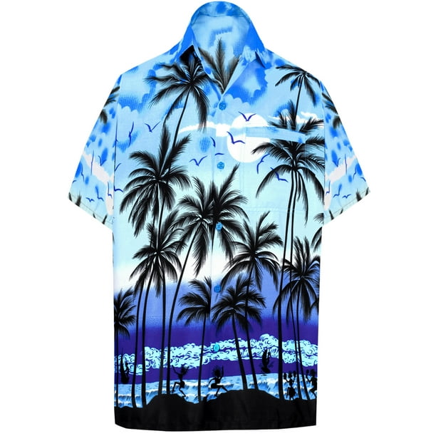 HAPPY BAY Men's Office Work Palm Tree Button Up Short Sleeve Hawaiian Shirt  XS Blue_W136 - Walmart.com