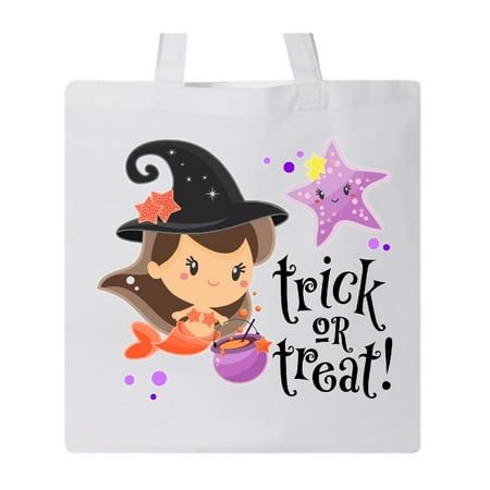 Trick or Treat Mermaid witch hat cauldron Tote Bag White One Size