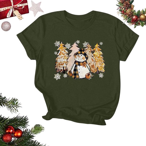 Puntoco Blusas estampadas de moda para mujer, blusas de manga corta, camisetas de cuello redondo