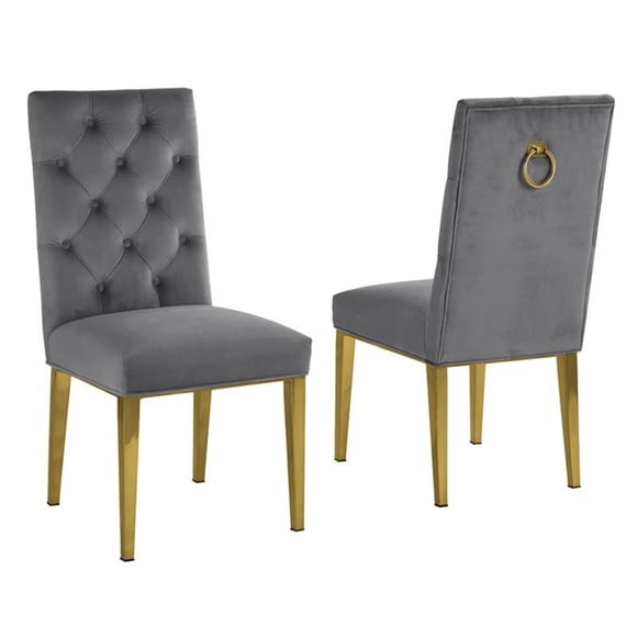 Chaises Latérales Capitonnées en Velours Gris Foncé avec Pattes Chromées Dorées (Ensemble de 2)