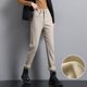 thumbnail image 1 of Pantalones de invierno de talle alto, holgados, adelgazantes, de color blanco cremoso, con forro polar y gruesos, para mujer, talla pequeña, 1 of 4