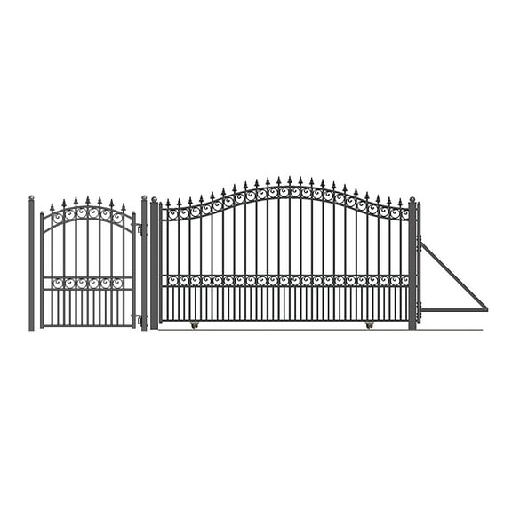ALEKO Yard Garden Steel Sliding Driveway Gate 14 ft with Pedestrian Gate London Style Black