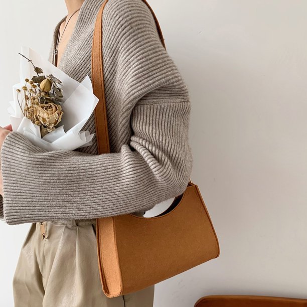 Bolsa De Mensajero Bolso de mano de color sólido de fieltro para mujer, bandolera pequeña informal suave con cremallera