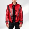 thumbnail image 4 of Mens Halloween Jackets Faux Leather Motorcycle Contrast Full Zipper Stand Up Collar Fashion Jacket Red L, 4 of 7