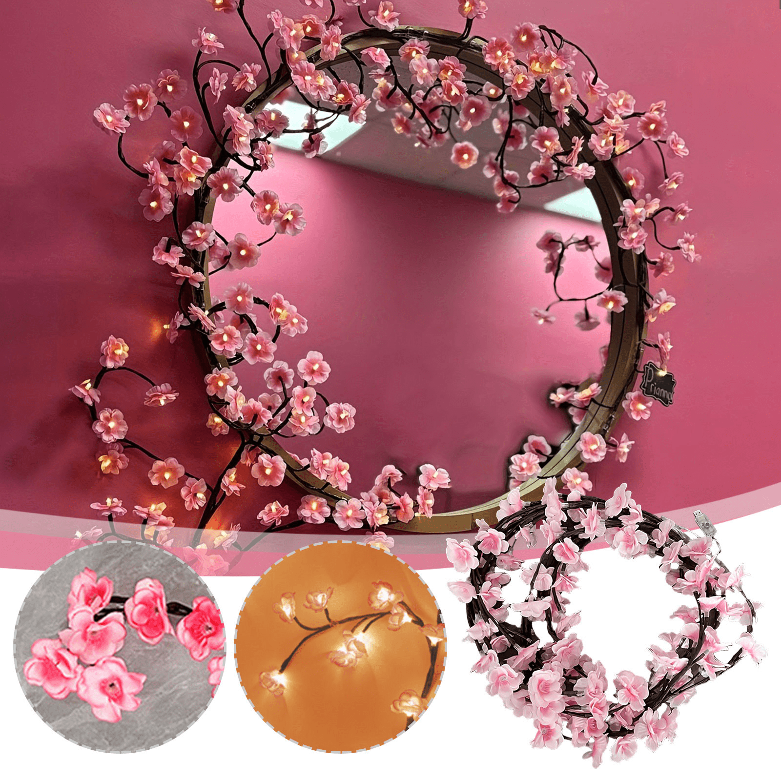 2 Pcs Cherry Blossom String Lights Vine Style String Lights Bedside And Wall Decorative Lights Led Chandelier String Lights For Bedrooms Trees And Indoor Walls Usb Powered