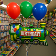 thumbnail image 3 of Train Birthday Party Balloon Bouquet Set Green Red Blue Kids balloons, 3 of 3