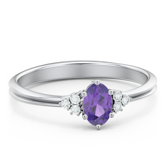 Birthstone Oval Ring with Shoulder Accents - Amethyst (February)