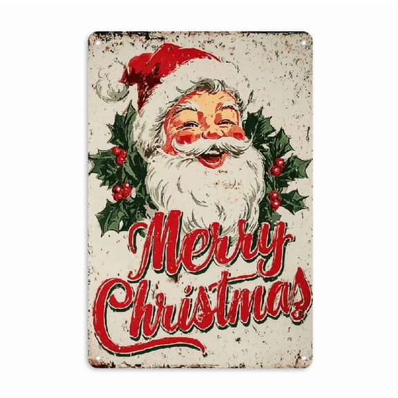 Vintage Santa Claus Face Metal Tin Sign Iron Foil Engraving Christmas Wall Decor Festive Holiday Laughter for Home 8x12 inch