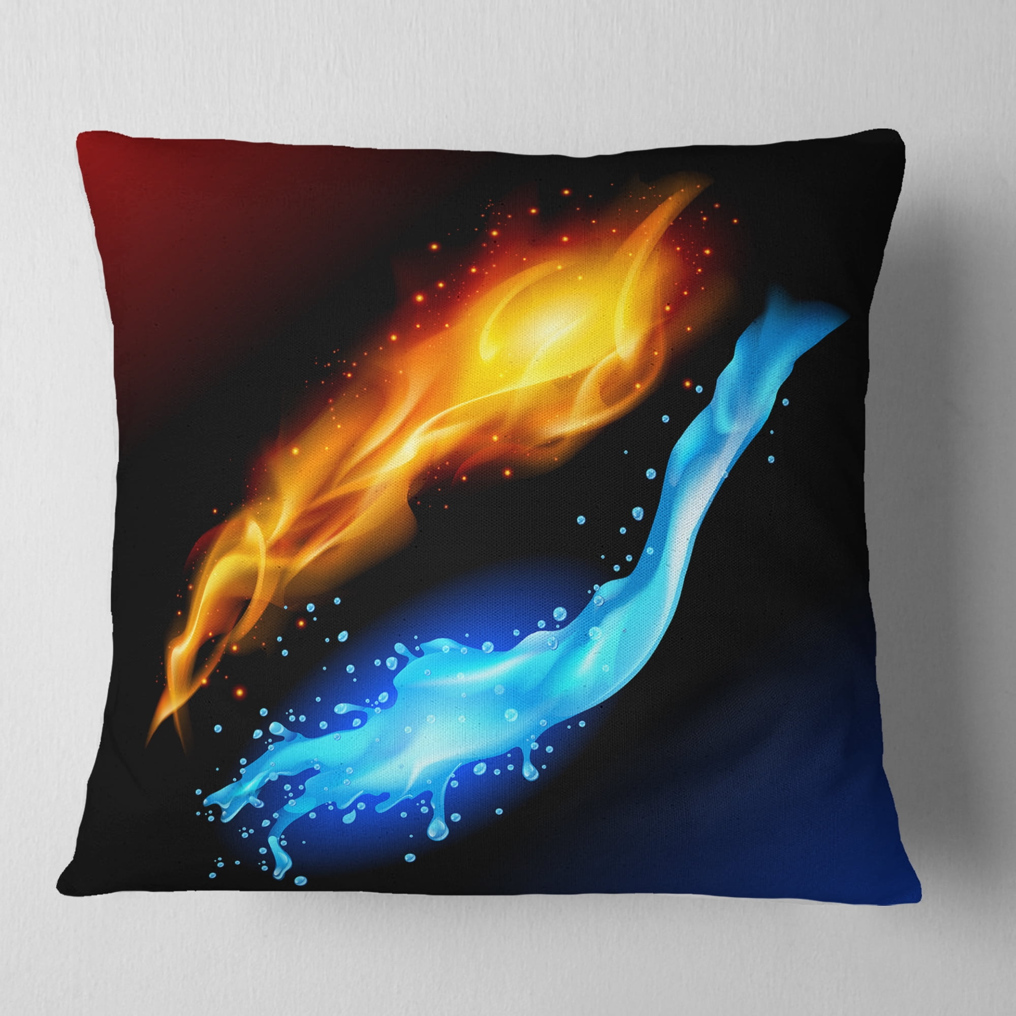 Designart Fire and Water - Contemporary Throw Pillow - 16x16
