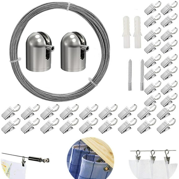 Tutuviw Artwork Display for Wall with 48 Clips and 10 ft Wire Art Display Hanging Photo Display with Clips Sticker Hanger Play Room Decor for Kids Crafts Artwork Tapestry