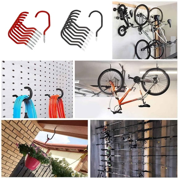 8 Pcs Garage Storage Hooks - 6 x 2.6 x 0.3in Heavy Duty Steel Wall & Ceiling Mount for Bikes, Tools, Ladders(Black)