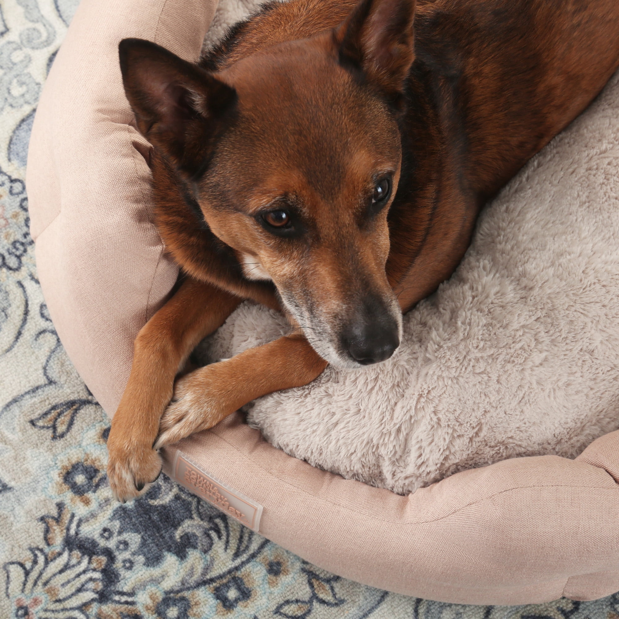 TOWN & COUNTRY EVERYDAY CuddleTown Faux Linen Comfy Cozy Cuddler Pet Bed, Supportive & Calming, Water Repellent, Non-Slip Bottom, Machine Washable Cover, Warm Taupe, XS 20"x14"x6"