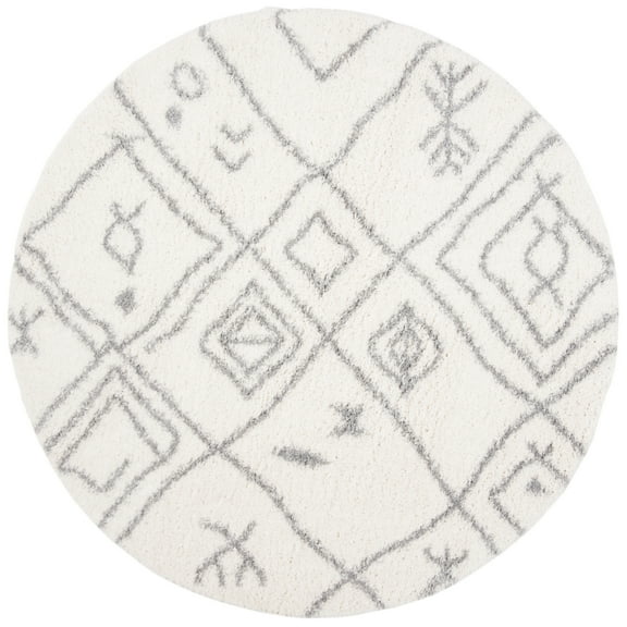 Parma Ainslee Aztec Shag Area Rug by Chateau Lyon, Cream/Grey, 6'7" x 6'7" Round