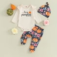thumbnail image 3 of Okbabeha My First Halloween Baby Boy Girl Outfits Newborn Infant Cutest Pumpkin Romper Oneise Pants Hat Halloween Clothes Set, 3 of 7