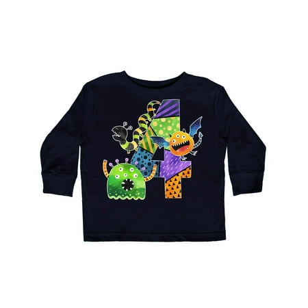 

Inktastic Fun Monsters Fourth Birthday Gift Toddler Boy or Toddler Girl Long Sleeve T-Shirt