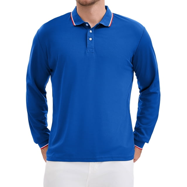 Camisa polo de golf de negocios de manga larga de ajuste regular para hombres en color sólido S azul real